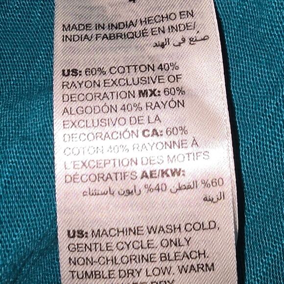 Chico's Teal Crochet Detail Shark Bite Hem Lace-Up Women's Top Size 4 XXL - Picture 5 of 8